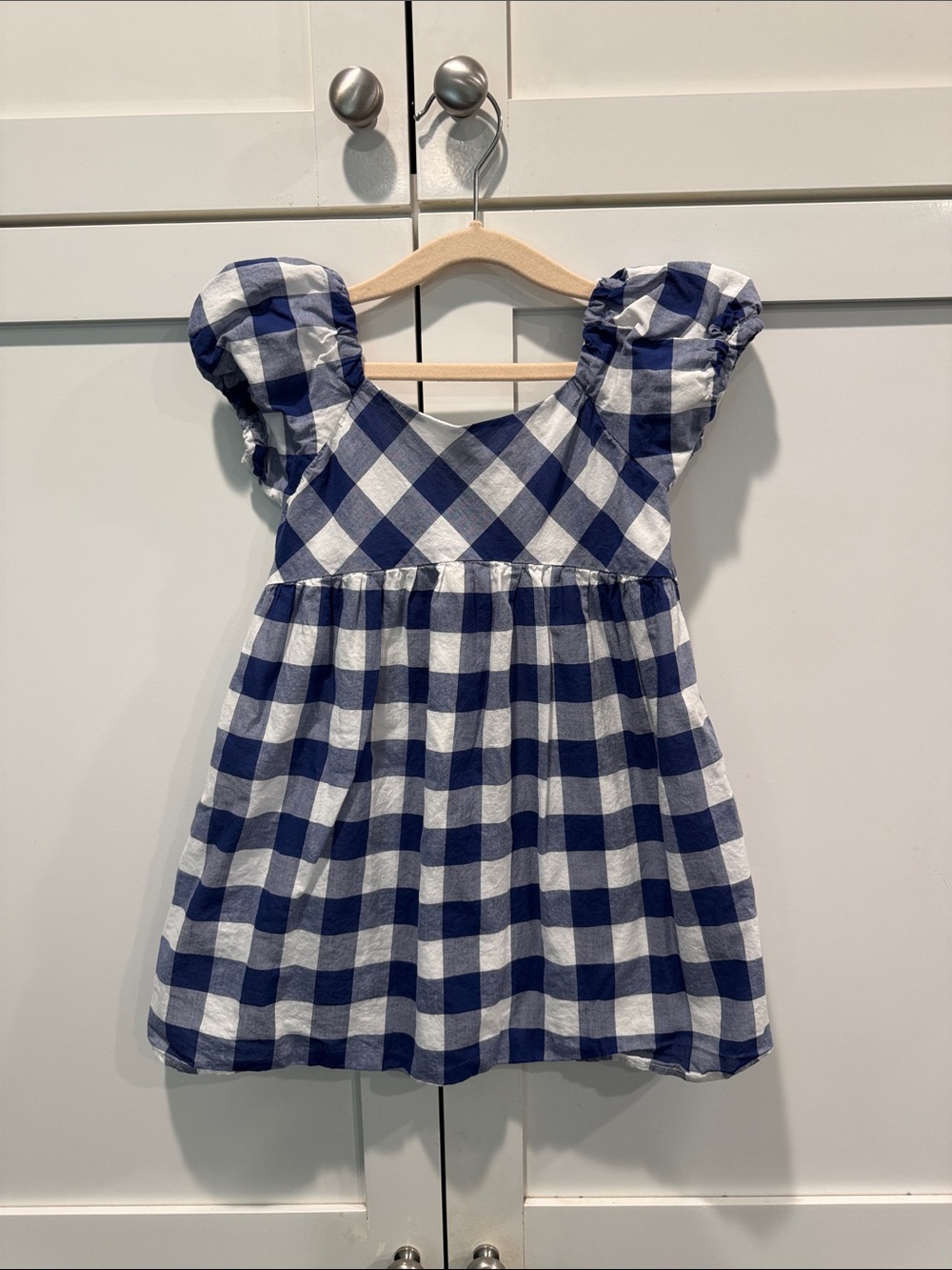 Janie and Jack Navy and White Gingham Puff-Sleeve Dress